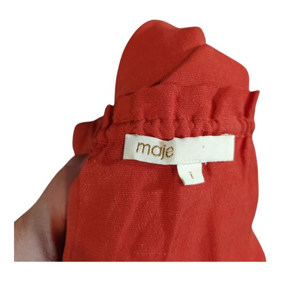 Maje Ramette Embroidered Long Sleeve Linen Blend Shift Dress Women's 1 / Small - Picture 10 of 10